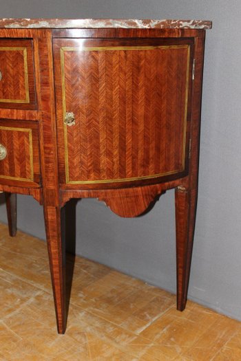 Louis XVI Style Half Moon Marquetry Chest of Drawers Late 19th Century