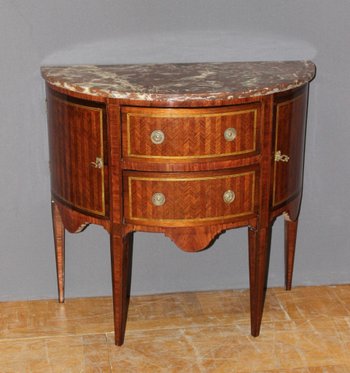 Louis XVI Style Half Moon Marquetry Chest of Drawers Late 19th Century