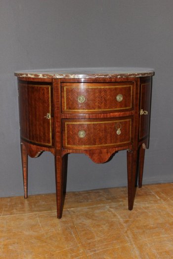 Louis XVI Style Half Moon Marquetry Chest of Drawers Late 19th Century