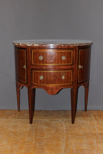 Louis XVI Style Half Moon Marquetry Chest of Drawers Late 19th Century