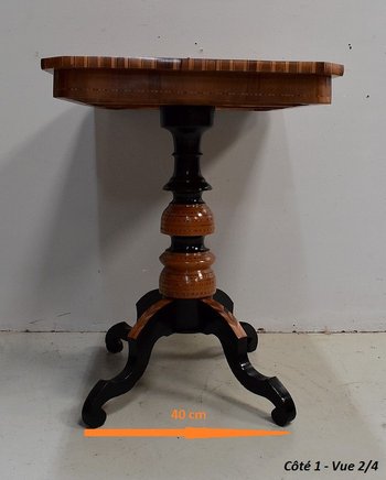 Petite Table Guéridon Marquetée, époque Napoléon III - XIXe