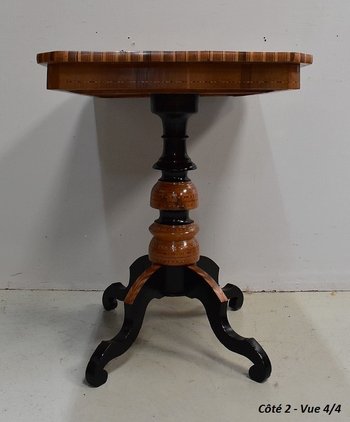 Petite Table Guéridon Marquetée, époque Napoléon III - XIXe