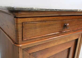 Small solid walnut bedside table with Ste Anne marble - 1900