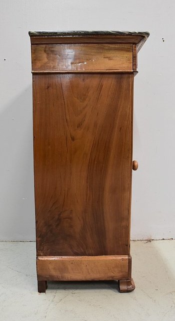 Small solid walnut bedside table with Ste Anne marble - 1900