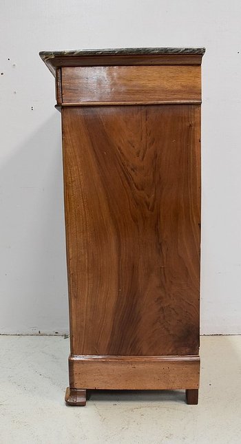 Small solid walnut bedside table with Ste Anne marble - 1900