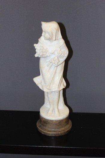 Alabaster Sculpture of a Young Woman with Roses About 1900