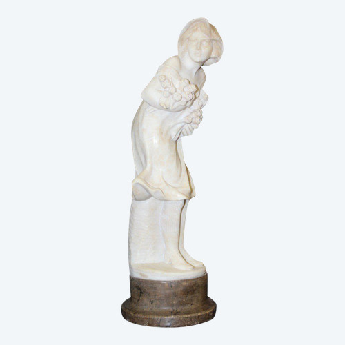 Alabaster Sculpture of a Young Woman with Roses About 1900