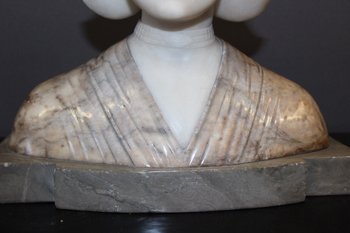 Alabaster and marble bust depicting a Dutch woman circa 1900