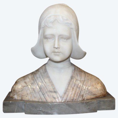 Alabaster and marble bust depicting a Dutch woman circa 1900