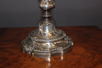 Paar Kerzenhalter Im Stil von Louis XV Aus Bronze Versilbert XIX