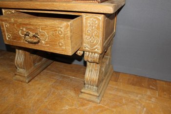 Cabinet Art Déco En Cuir Frappé Et Chêne Cérusé De Style Néoclassique 1940