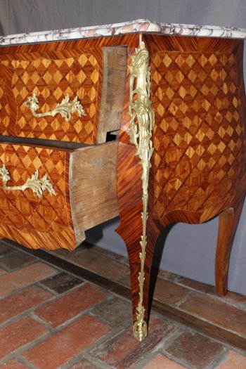 Louis XV Style Cube Inlaid Chest Of Drawers