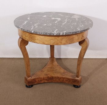 Pedestal table in walnut and marble, Restoration period - Early 19th century