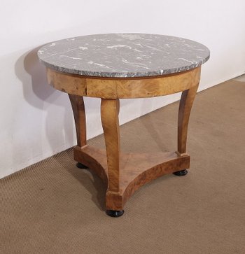 Pedestal table in walnut and marble, Restoration period - Early 19th century