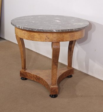 Pedestal table in walnut and marble, Restoration period - Early 19th century