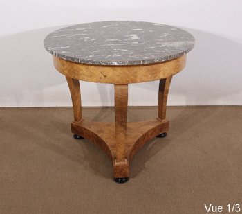 Pedestal table in walnut and marble, Restoration period - Early 19th century