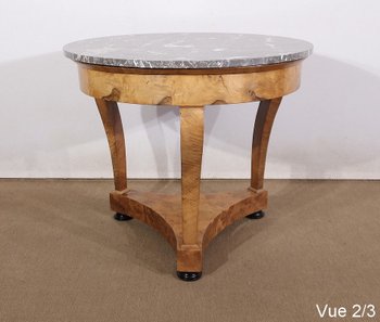 Pedestal table in walnut and marble, Restoration period - Early 19th century