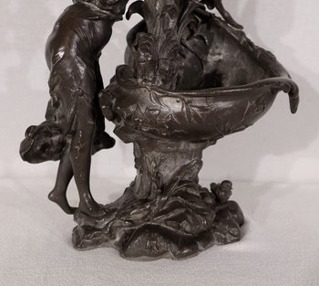 Sculpture en Etain « La fontaine », de G. Van de Voorde , Art Nouveau – 1900