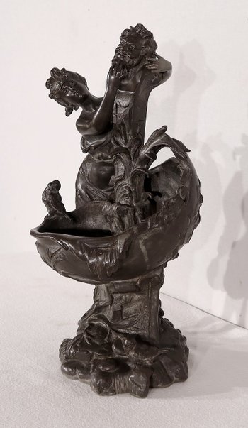 Sculpture en Etain « La fontaine », de G. Van de Voorde , Art Nouveau – 1900