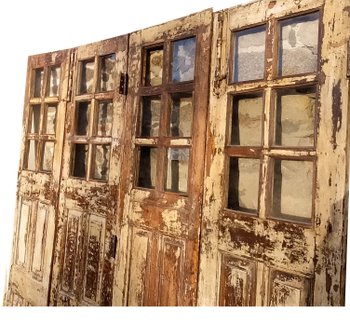 Two Pairs Of Antique 19th Century Teak Glass Doors