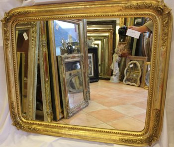 Pair Of Antique Rectangle Gold Leaf Beaded Mirrors Original, nitrate mirror 88 X 104 Cm