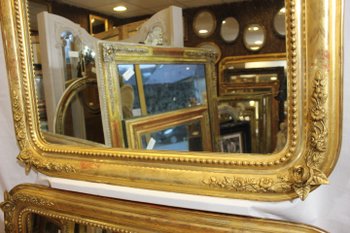 Pair Of Antique Rectangle Gold Leaf Beaded Mirrors Original, nitrate mirror 88 X 104 Cm