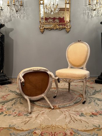 Paire De Chaises De Style Louis XV En Bois Laque Epoque XIXeme