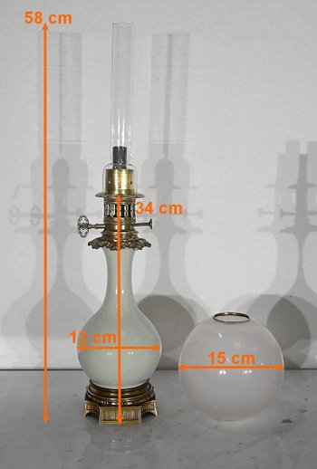 Pair of Celadon and Bronze Oil Lamps, Napoleon III period - Mid 19th century