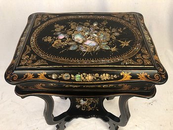 Napoleon III work table, burgundy blackened wood