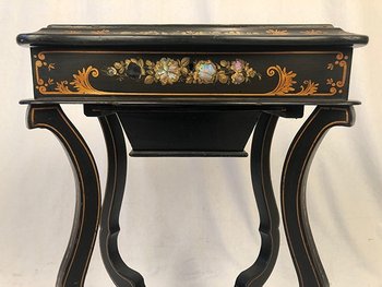 Napoleon III work table, burgundy blackened wood