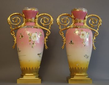 Pair Of Rare Large Mounted Vases 19th Century