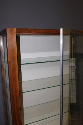 Art Deco period walnut and nickel-plated brass display case circa 1930