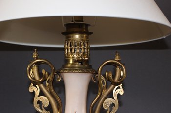 Coppia di lampade Napoleone III in bronzo opalino e dorato