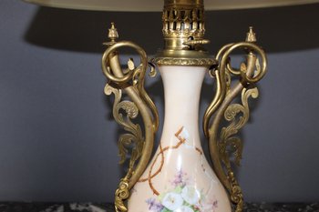 Coppia di lampade Napoleone III in bronzo opalino e dorato