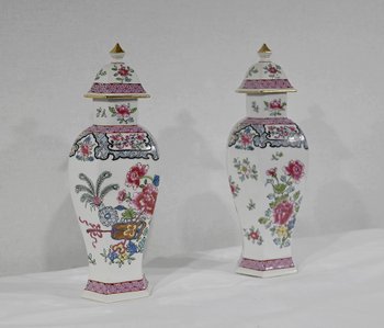 Pair of Hexagonal Earthenware Vases, China - Late 19th century