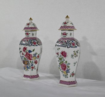 Pair of Hexagonal Earthenware Vases, China - Late 19th century