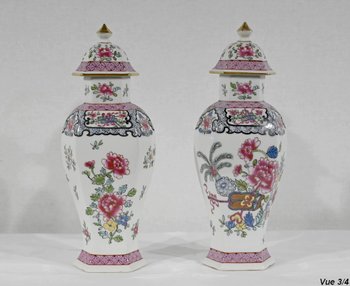 Pair of Hexagonal Earthenware Vases, China - Late 19th century