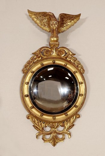 Gilded Wood Witch Mirror, Empire style - Mid 20th century