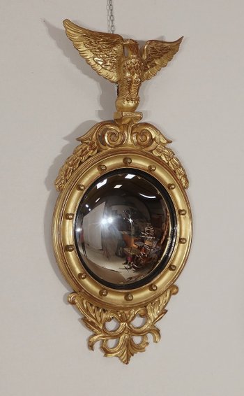 Gilded Wood Witch Mirror, Empire style - Mid 20th century