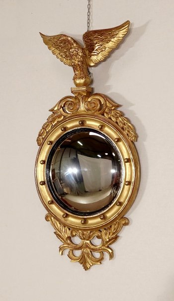 Gilded Wood Witch Mirror, Empire style - Mid 20th century