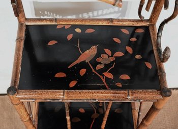 Small Bamboo Shelf and Pair of Wall Brackets with Asian decoration - 1920