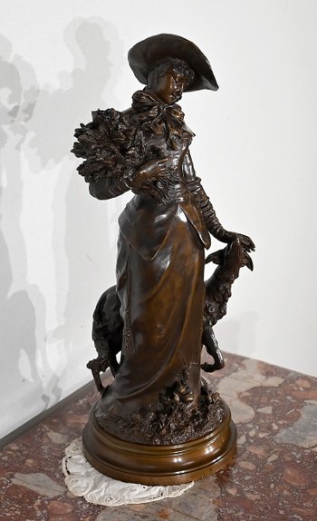 Important Bronze " The elegant lady and her dog ", by A. Gaudez - End of XIXth century