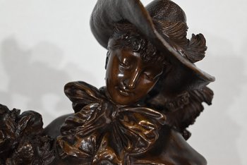 Important Bronze " The elegant lady and her dog ", by A. Gaudez - End of XIXth century