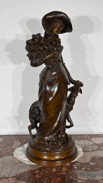 Important Bronze " The elegant lady and her dog ", by A. Gaudez - End of XIXth century