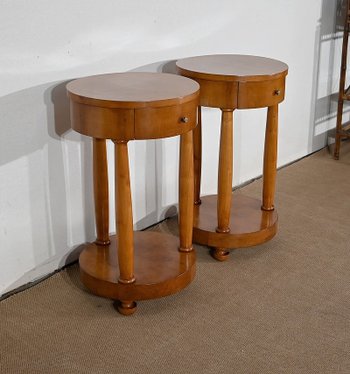 Pair of small cherry wood pedestal tables, Empire style - Mid 20th century