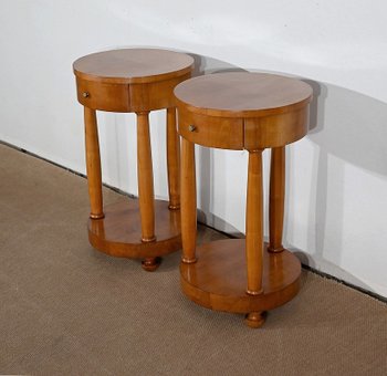 Pair of small cherry wood pedestal tables, Empire style - Mid 20th century