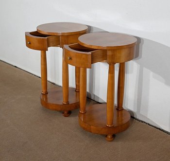 Pair of small cherry wood pedestal tables, Empire style - Mid 20th century