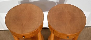 Pair of small cherry wood pedestal tables, Empire style - Mid 20th century