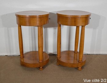 Pair of small cherry wood pedestal tables, Empire style - Mid 20th century