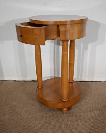 Pair of small cherry wood pedestal tables, Empire style - Mid 20th century